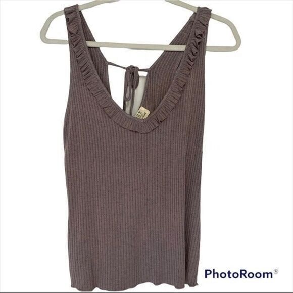 Project Social T Tank Top Womens Medium Shark Purple Ribbed Tie Back Ruffle - Picture 1 of 4